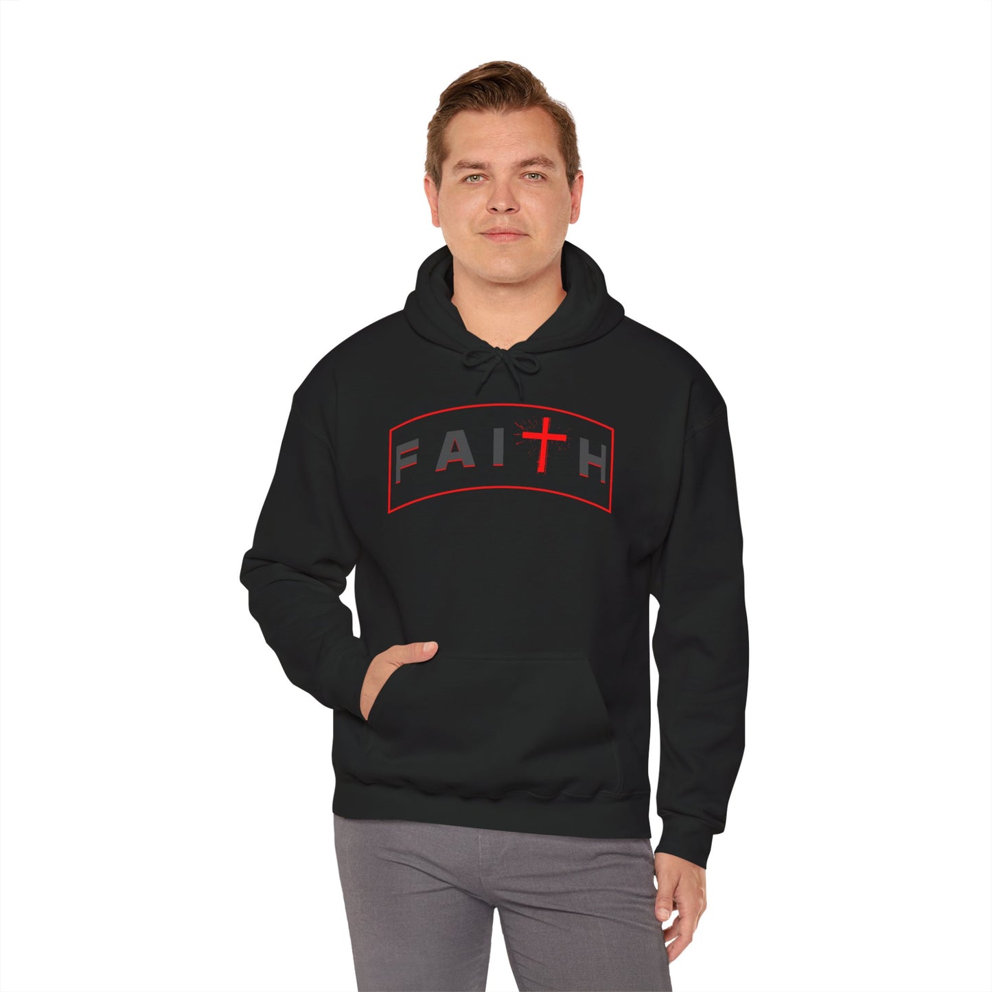Red Faith Cross Hoodie — Christian Faith Pullover Sweatshirt