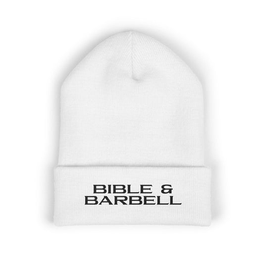 Bible & Barbell Cuffed Beanie — Embroidered Christian Fitness Knit Hat