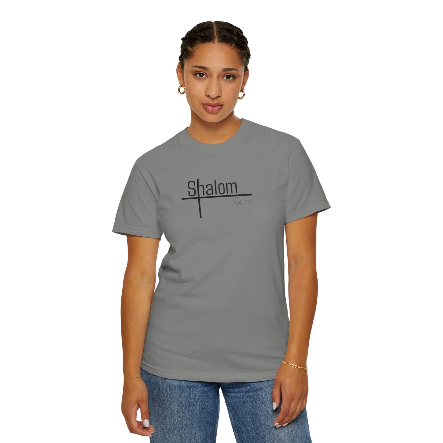 Garment-Dyed T-shirt with 'Shalom' Design - Casual Wear, Spiritual Apparel, Unisex Tee, Comfortable Everyday Shirt