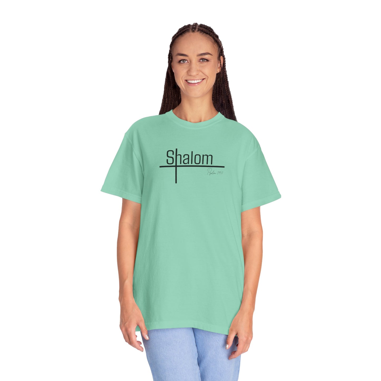 Garment-Dyed T-shirt with 'Shalom' Design - Casual Wear, Spiritual Apparel, Unisex Tee, Comfortable Everyday Shirt
