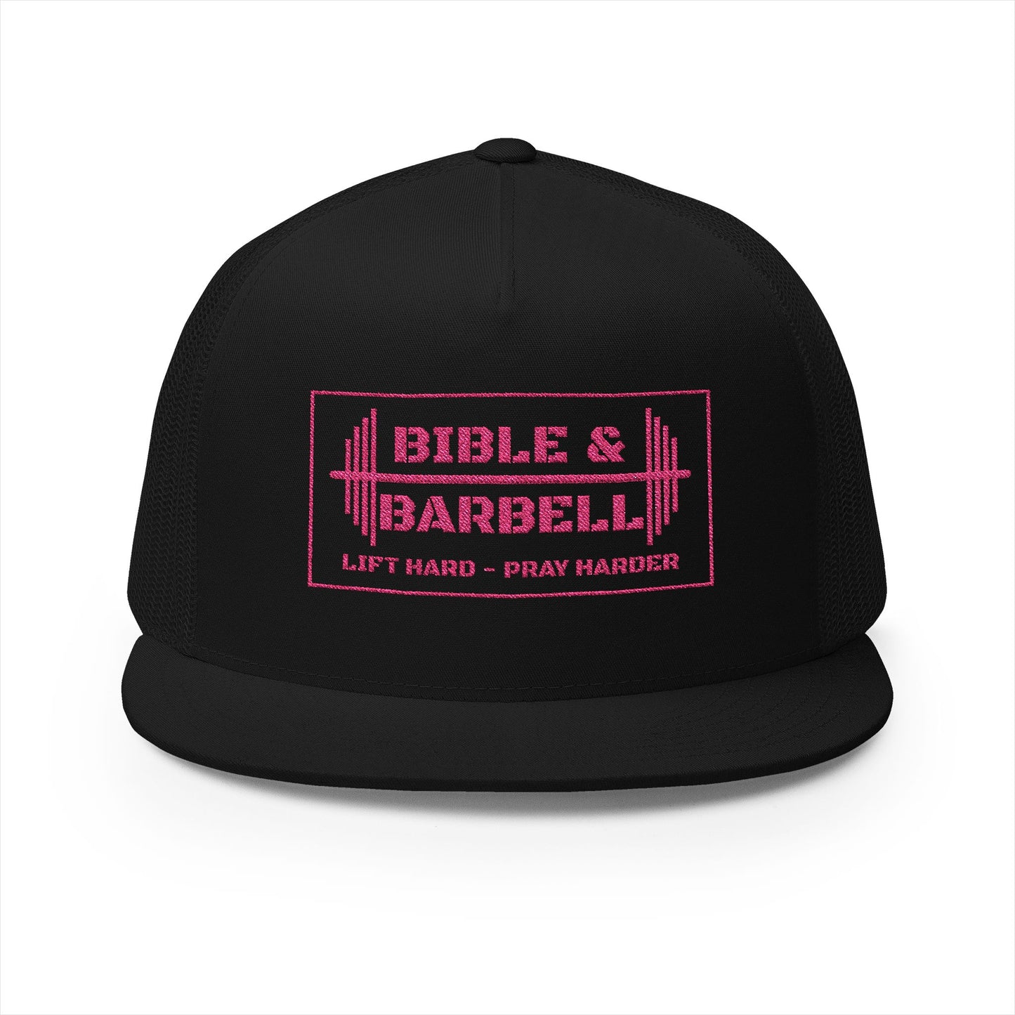Bible & Barbell Pink Boxed Logo 5 Panel Trucker Cap
