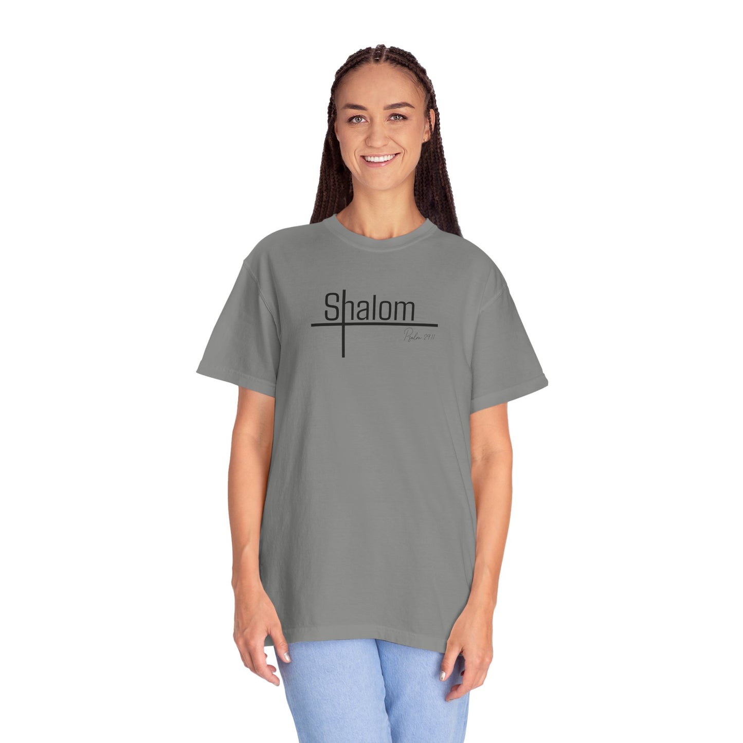 Garment-Dyed T-shirt with 'Shalom' Design - Casual Wear, Spiritual Apparel, Unisex Tee, Comfortable Everyday Shirt