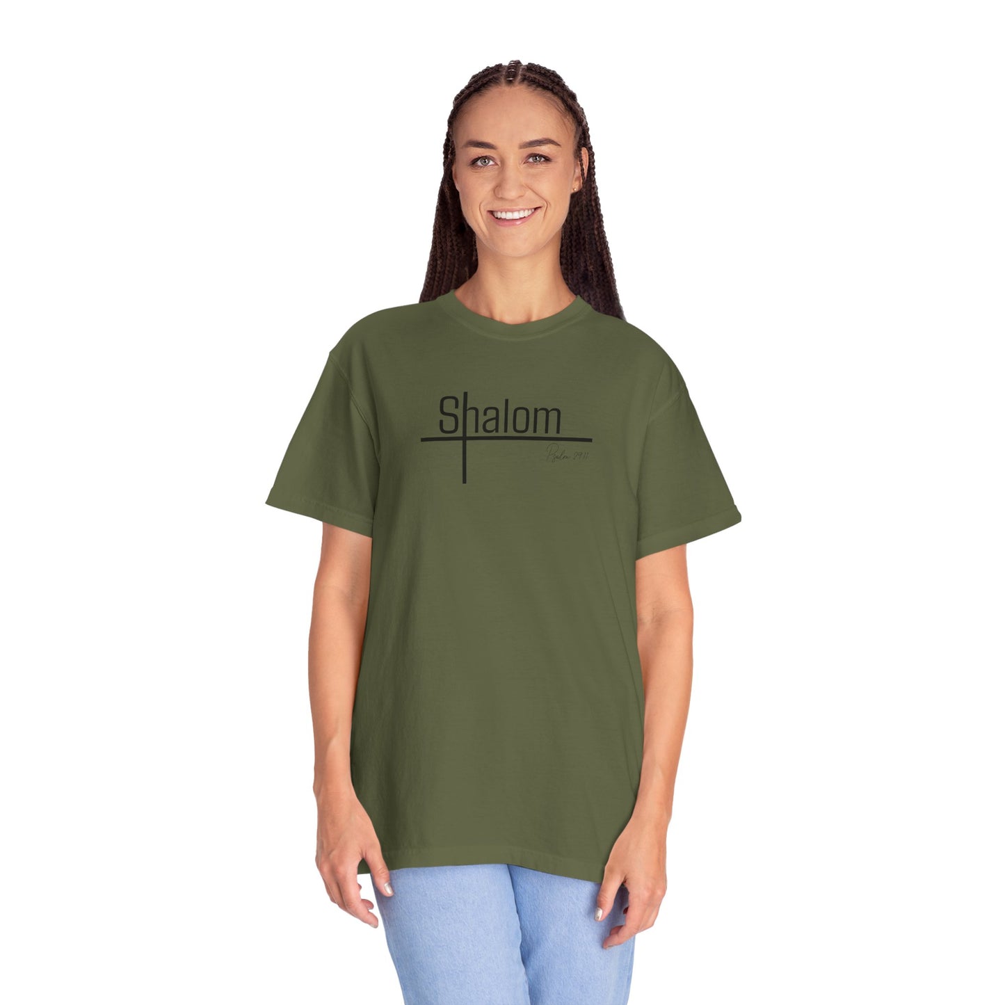 Garment-Dyed T-shirt with 'Shalom' Design - Casual Wear, Spiritual Apparel, Unisex Tee, Comfortable Everyday Shirt