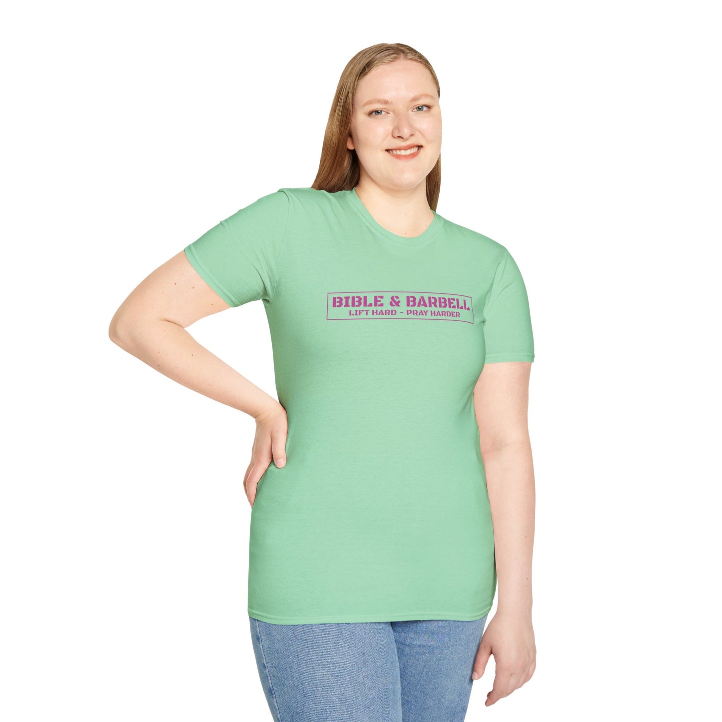 Bible & Barbell Pink Boxed Logo T-Shirt