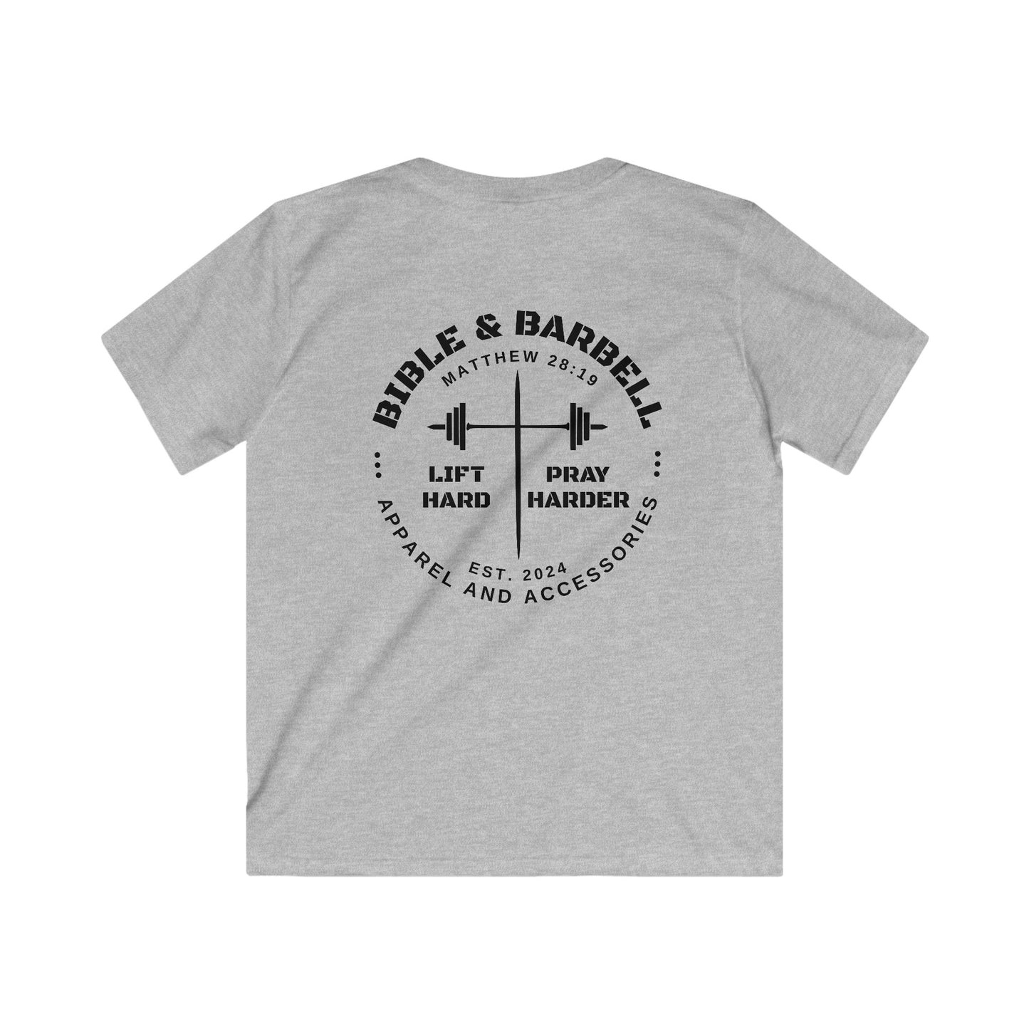 Kids Fitness Tee, Inspirational T-Shirt, Gym Kids Apparel, Motivational Youth Shirt, Great for Active Kids, Bible and Barbell Shirt