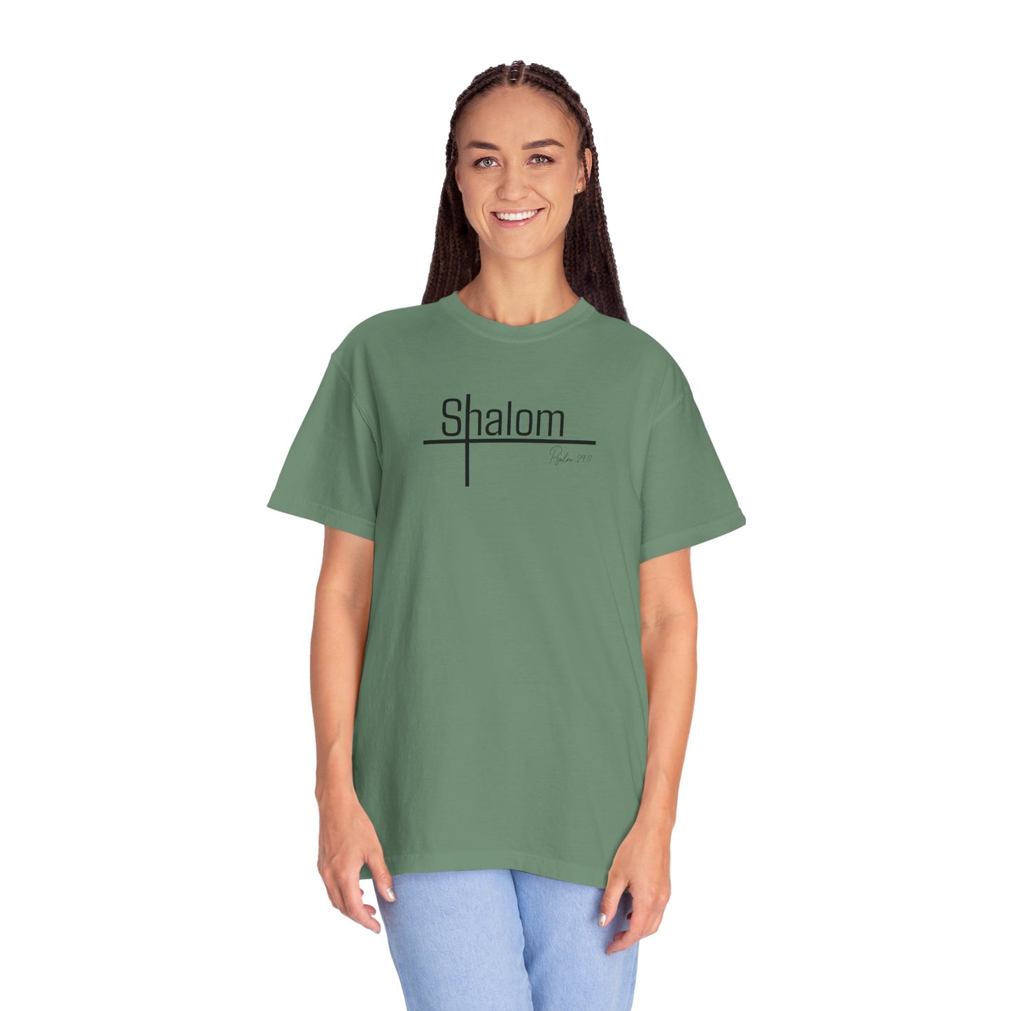 Garment-Dyed T-shirt with 'Shalom' Design - Casual Wear, Spiritual Apparel, Unisex Tee, Comfortable Everyday Shirt