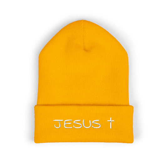 Jesus Embroidered Cuffed Beanie – Christian Faith Knit Hat