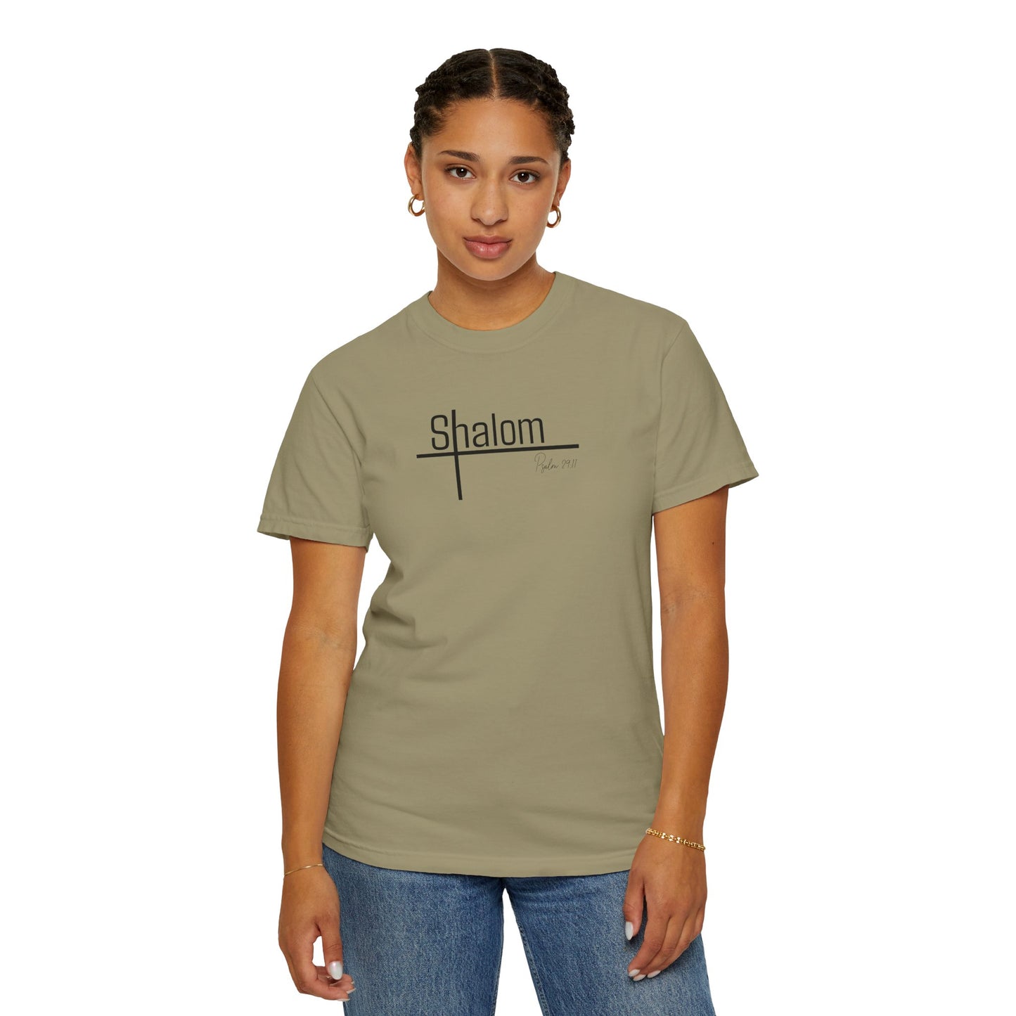 Garment-Dyed T-shirt with 'Shalom' Design - Casual Wear, Spiritual Apparel, Unisex Tee, Comfortable Everyday Shirt