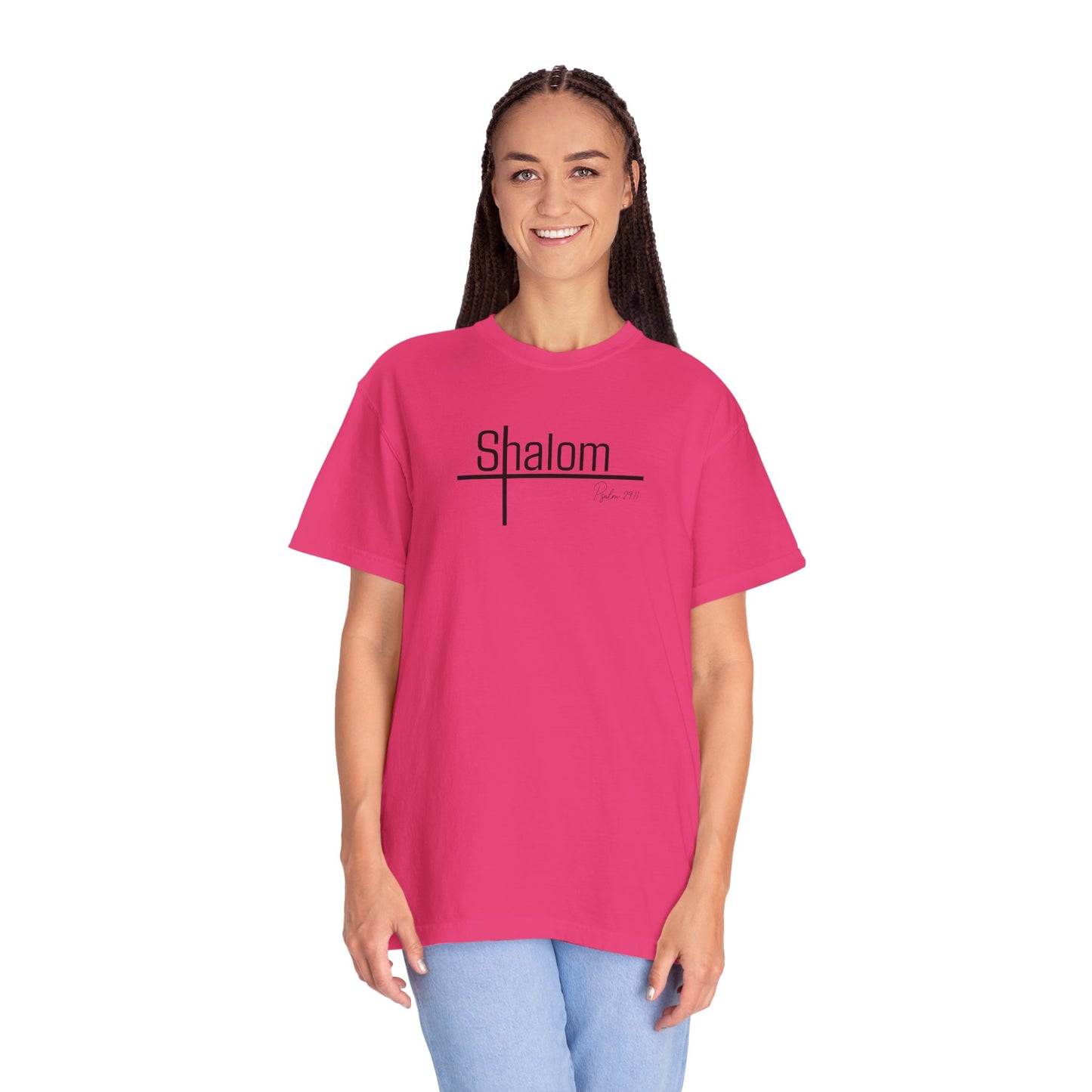 Garment-Dyed T-shirt with 'Shalom' Design - Casual Wear, Spiritual Apparel, Unisex Tee, Comfortable Everyday Shirt