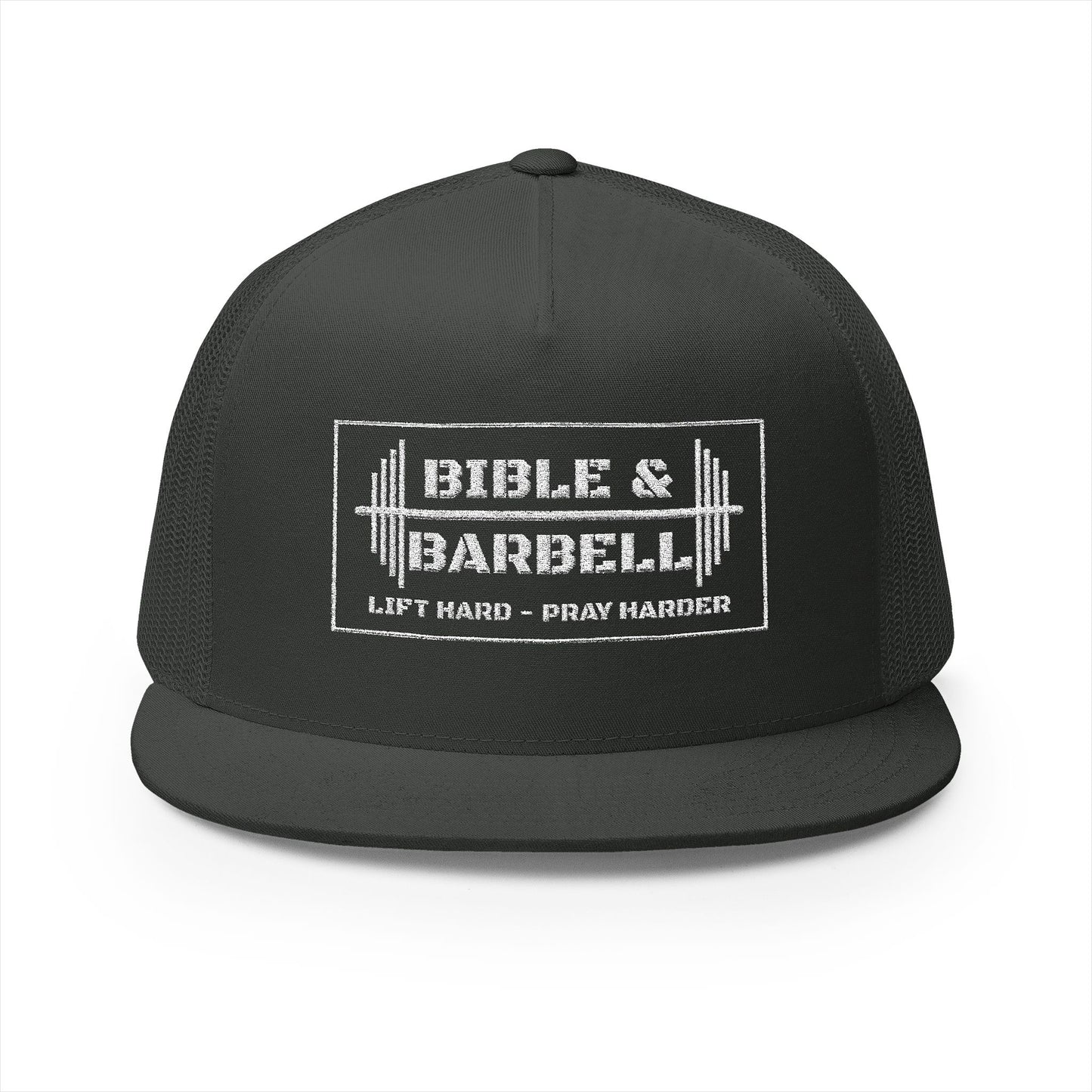 Bible & Barbell White Boxed Logo 5 Panel Trucker Cap