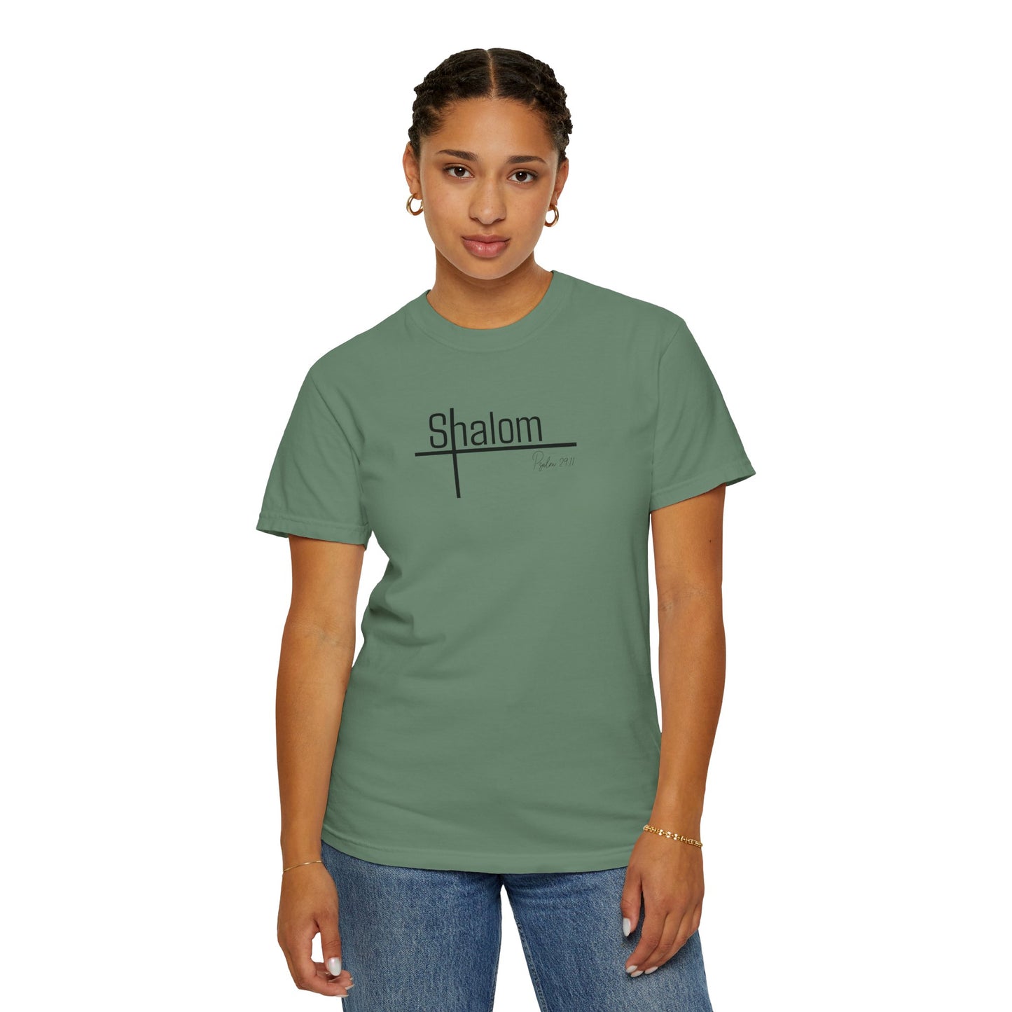 Garment-Dyed T-shirt with 'Shalom' Design - Casual Wear, Spiritual Apparel, Unisex Tee, Comfortable Everyday Shirt