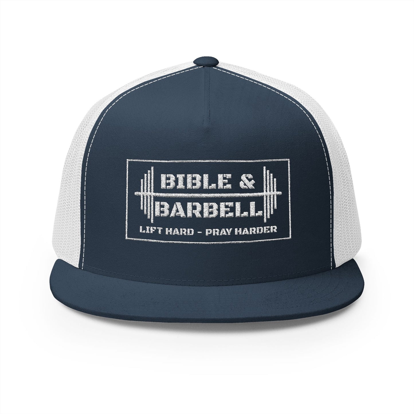 Bible & Barbell White Boxed Logo 5 Panel Trucker Cap