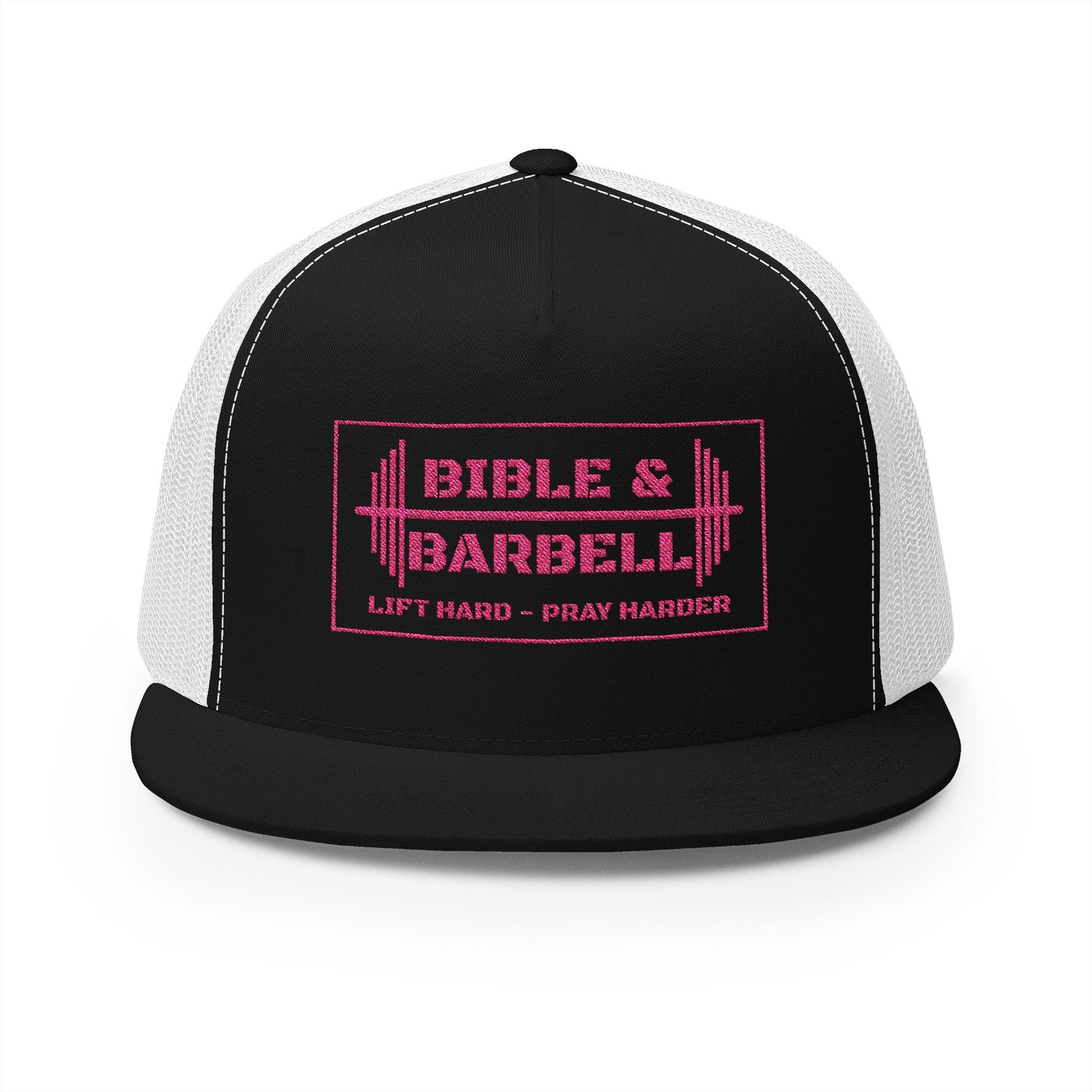Bible & Barbell Pink Boxed Logo 5 Panel Trucker Cap