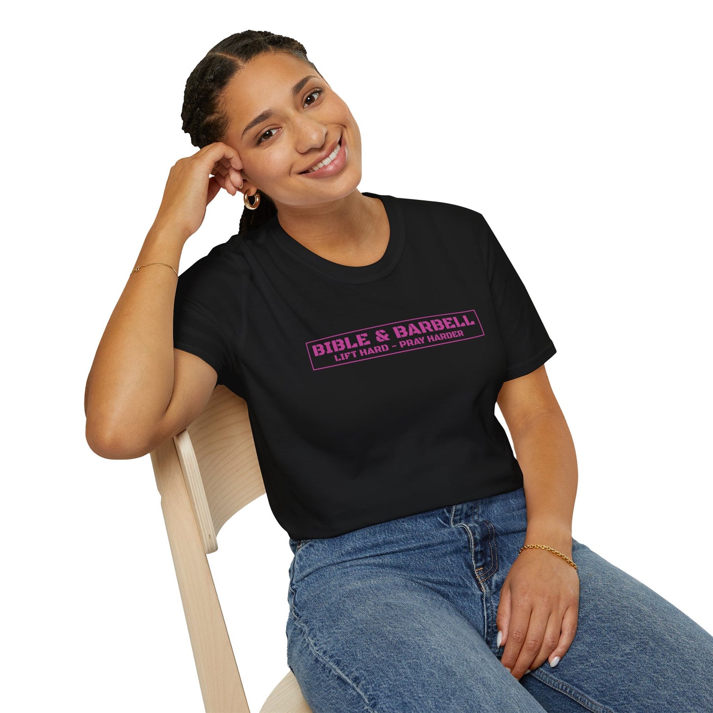 Bible & Barbell Pink Boxed Logo T-Shirt