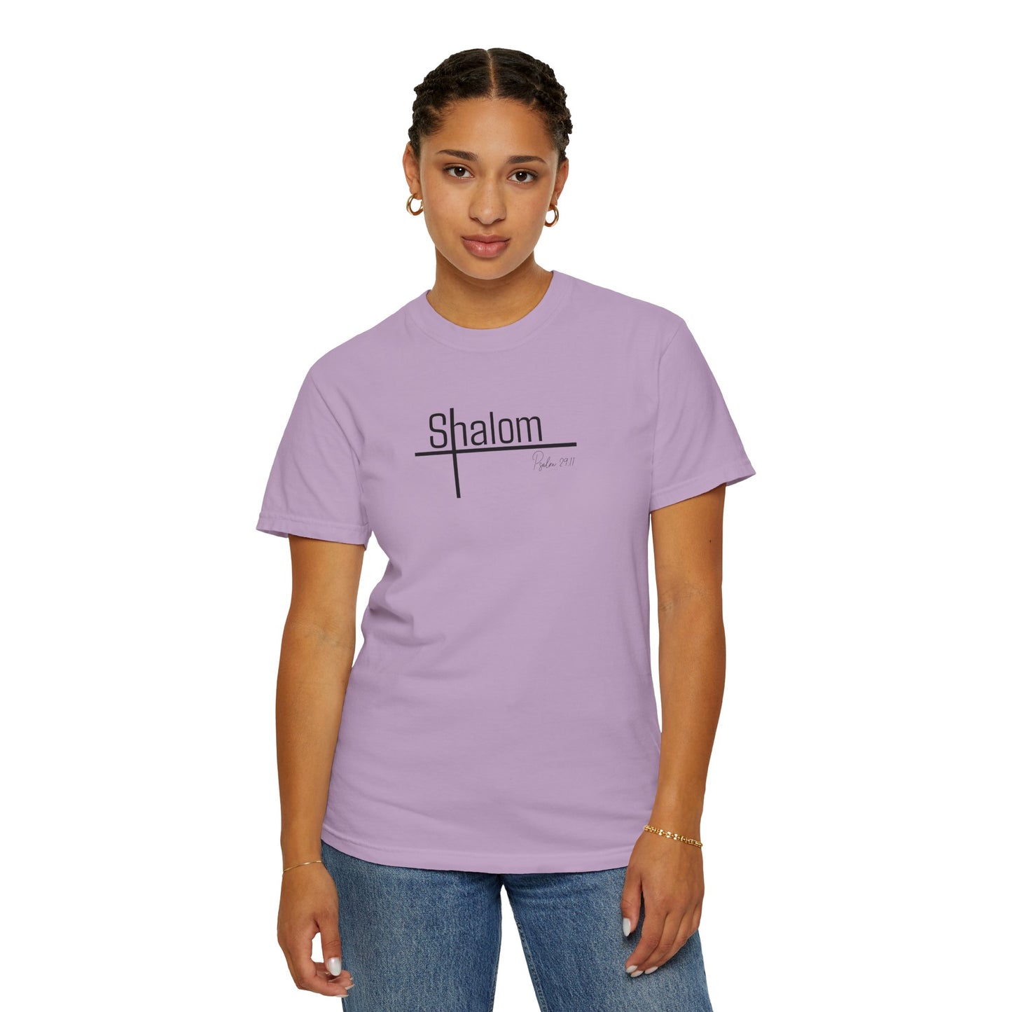 Garment-Dyed T-shirt with 'Shalom' Design - Casual Wear, Spiritual Apparel, Unisex Tee, Comfortable Everyday Shirt