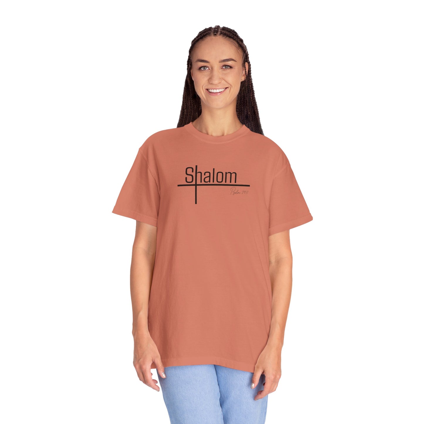 Garment-Dyed T-shirt with 'Shalom' Design - Casual Wear, Spiritual Apparel, Unisex Tee, Comfortable Everyday Shirt