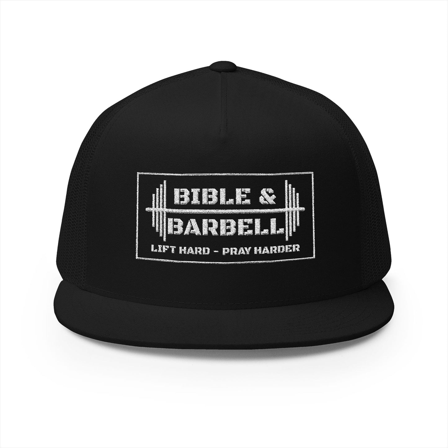 Bible & Barbell White Boxed Logo 5 Panel Trucker Cap