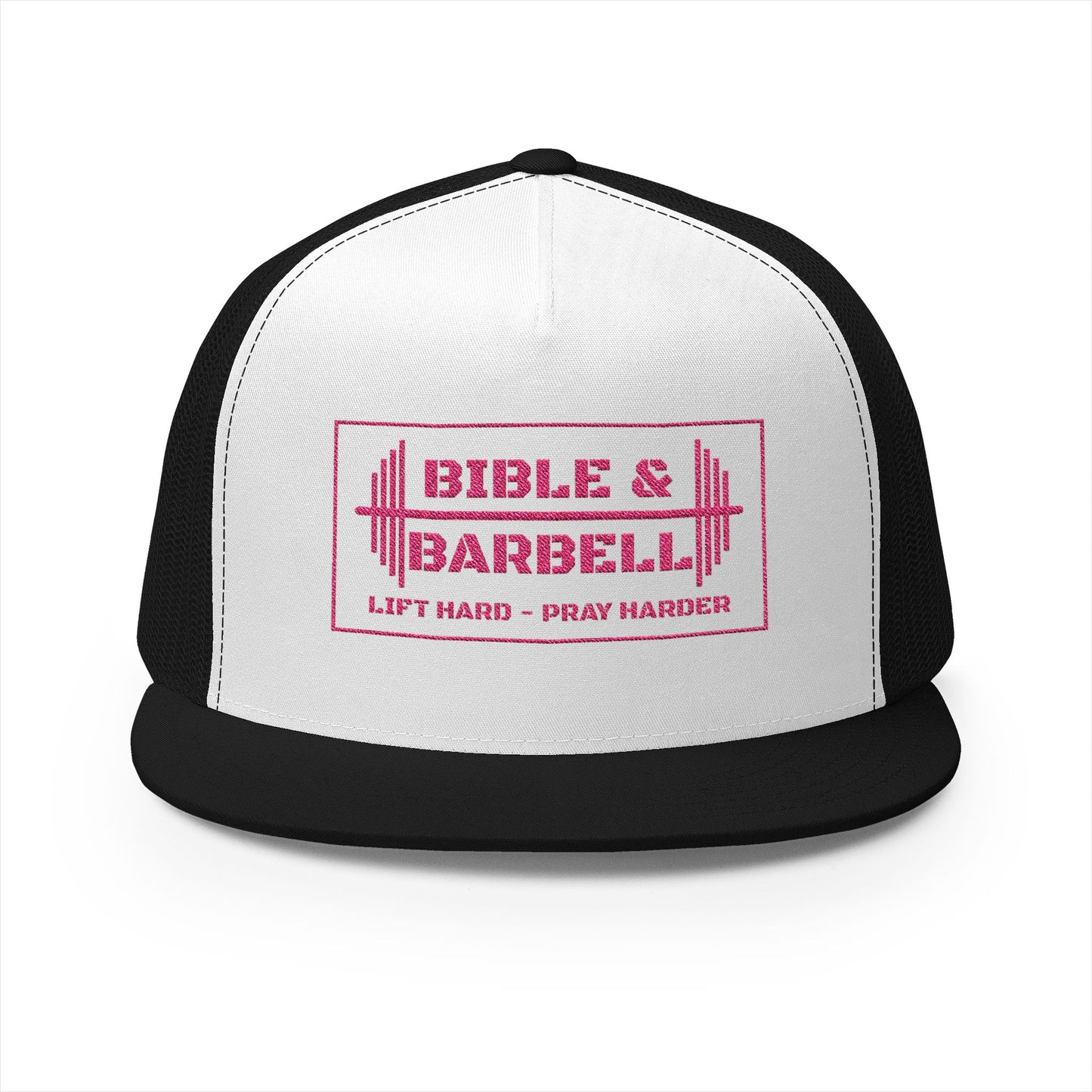 Bible & Barbell Pink Boxed Logo 5 Panel Trucker Cap