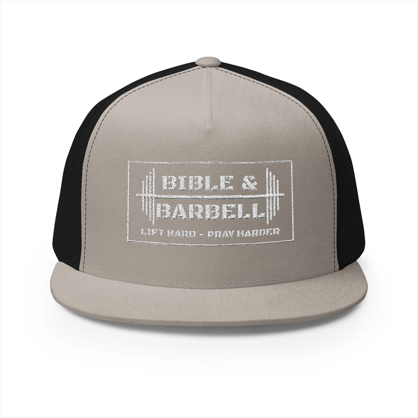 Bible & Barbell White Boxed Logo 5 Panel Trucker Cap