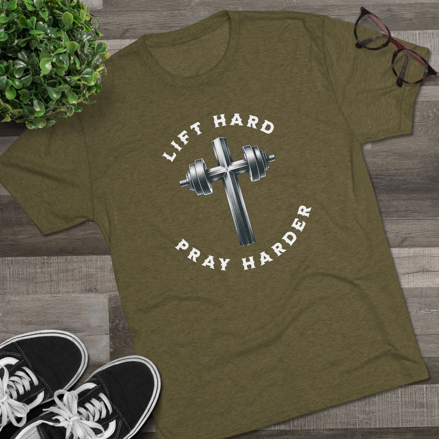 Lift Hard Pray Harder Unisex Tri-Blend Crew Tee