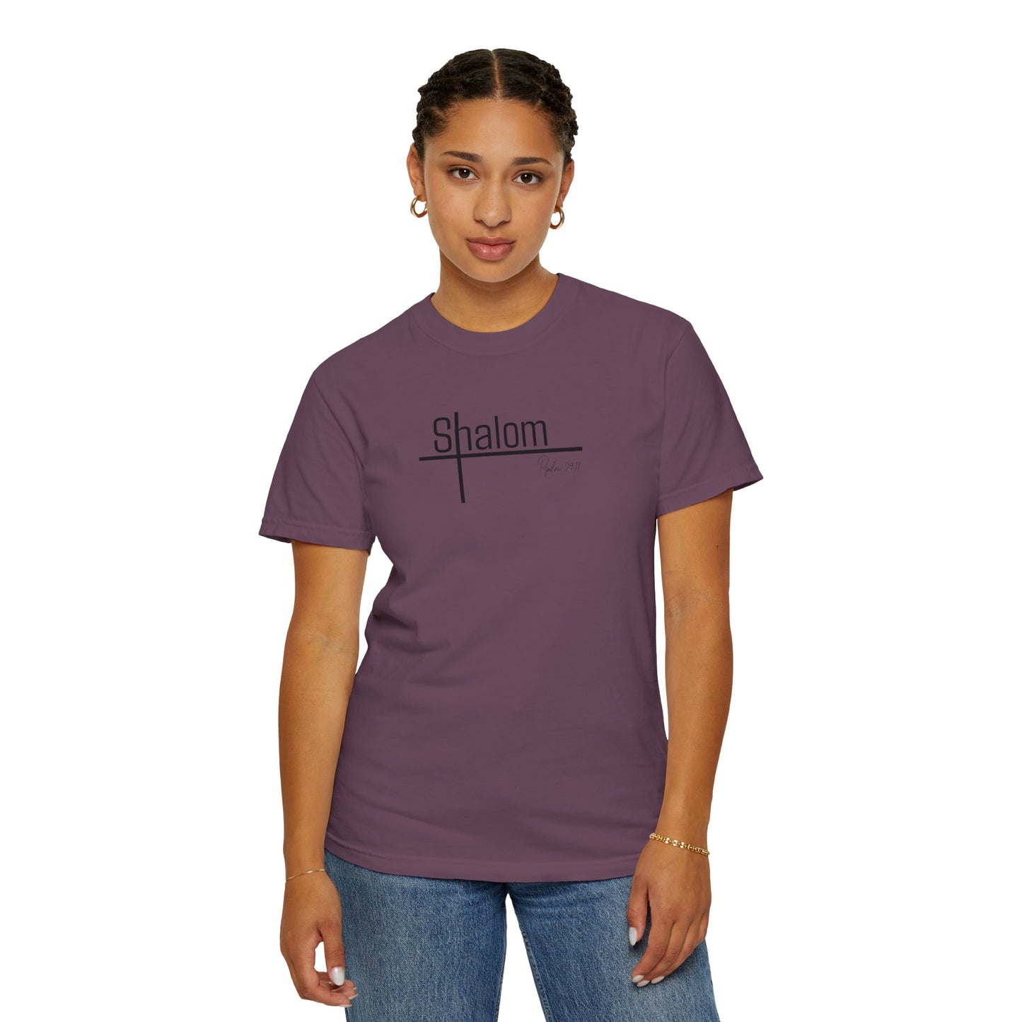 Garment-Dyed T-shirt with 'Shalom' Design - Casual Wear, Spiritual Apparel, Unisex Tee, Comfortable Everyday Shirt