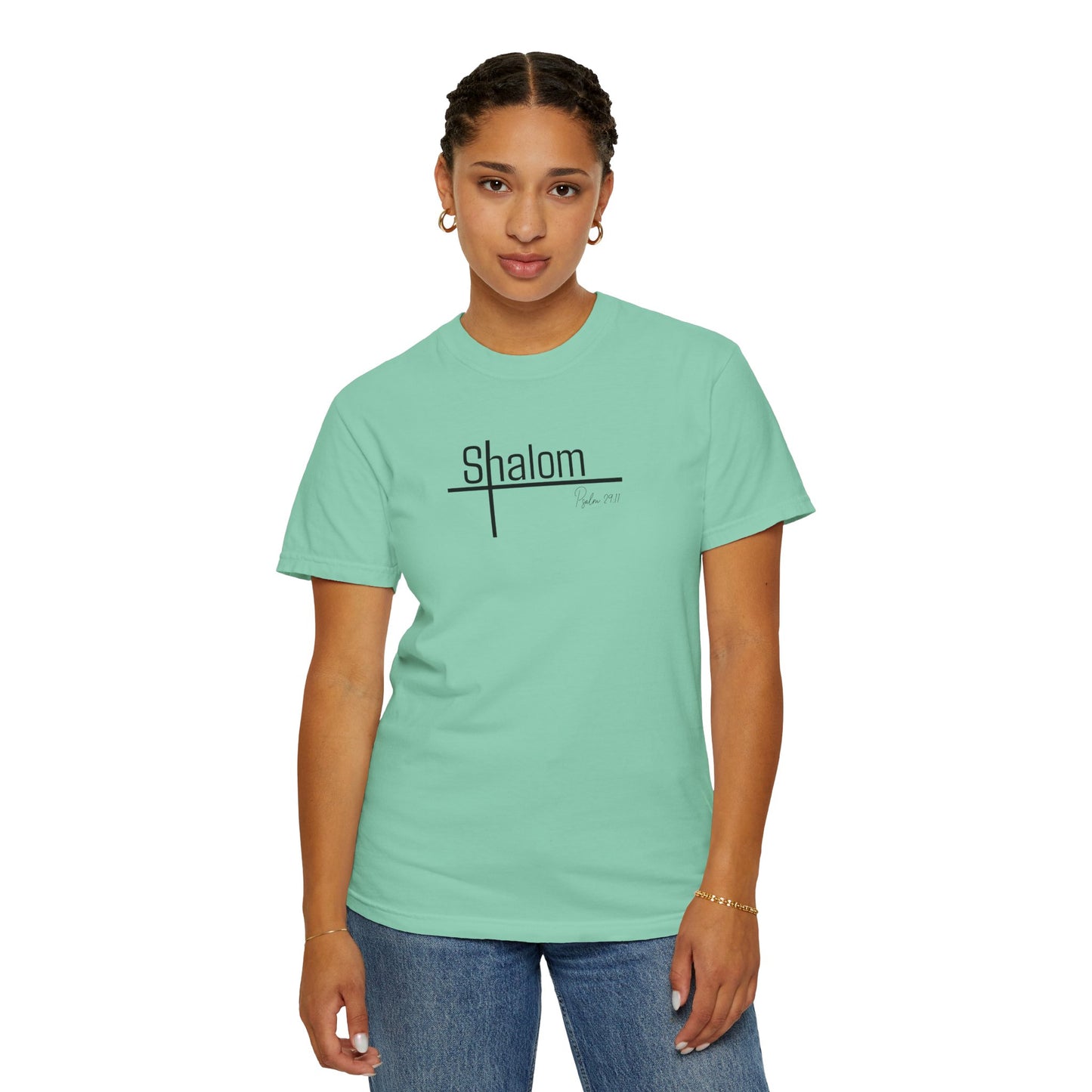 Garment-Dyed T-shirt with 'Shalom' Design - Casual Wear, Spiritual Apparel, Unisex Tee, Comfortable Everyday Shirt