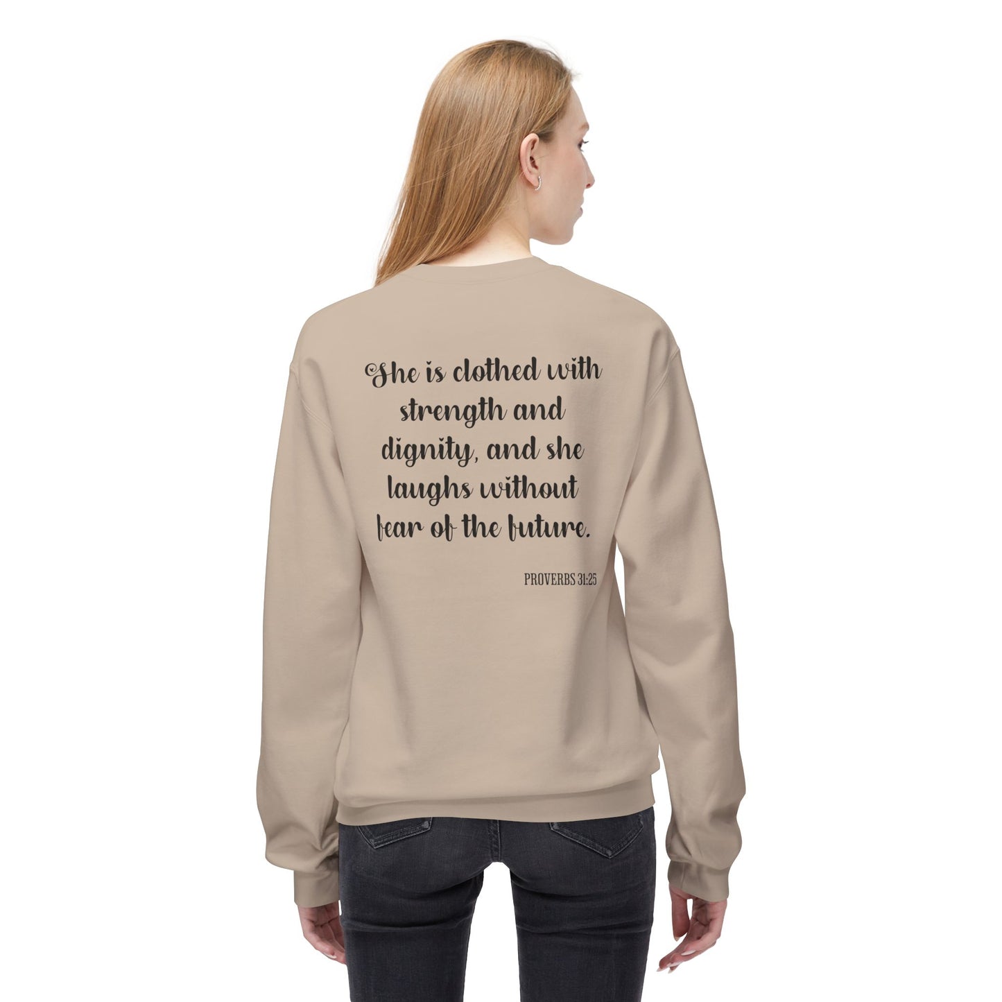 Proverbs 31:25 Empowering Women’s Crewneck Sweatshirt
