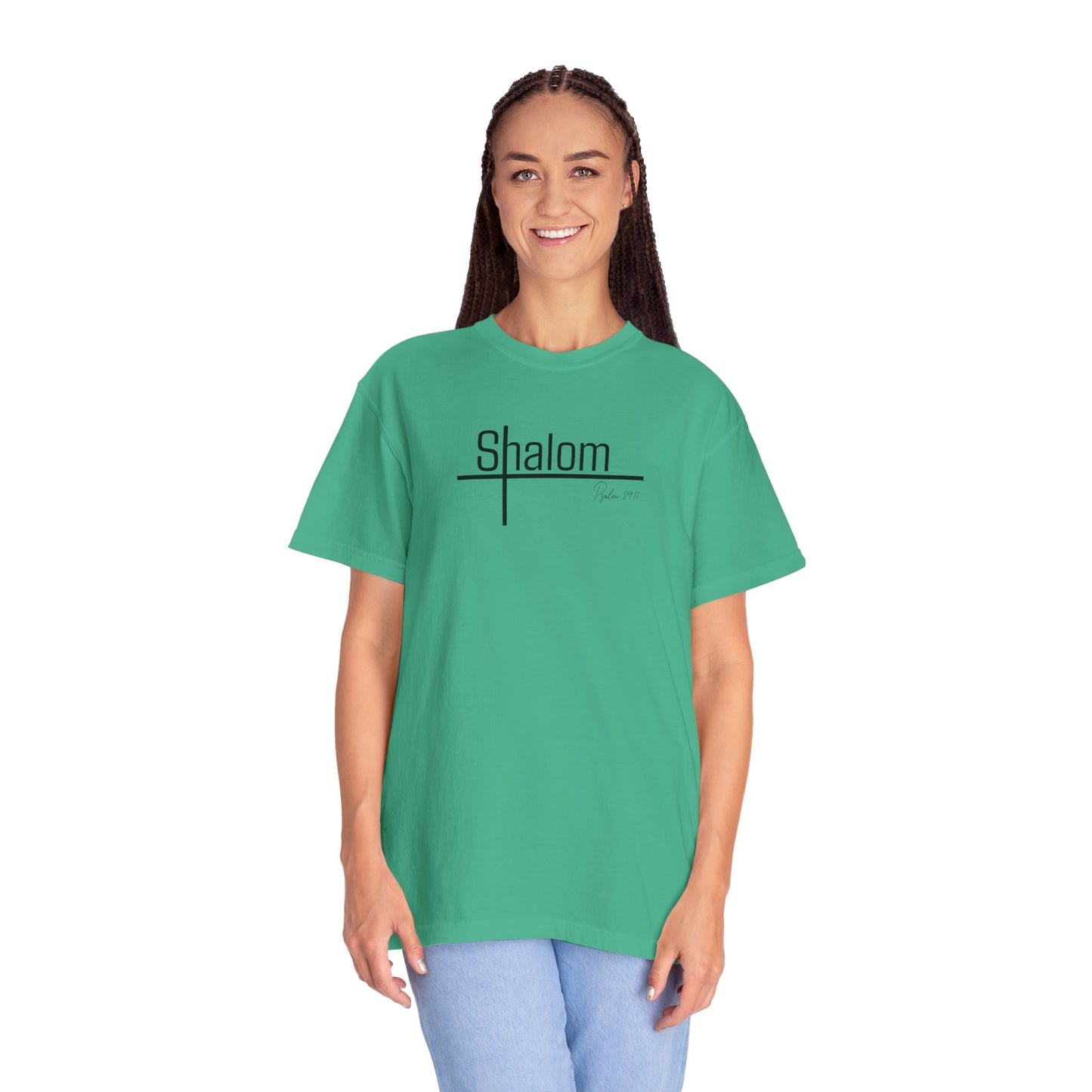 Garment-Dyed T-shirt with 'Shalom' Design - Casual Wear, Spiritual Apparel, Unisex Tee, Comfortable Everyday Shirt