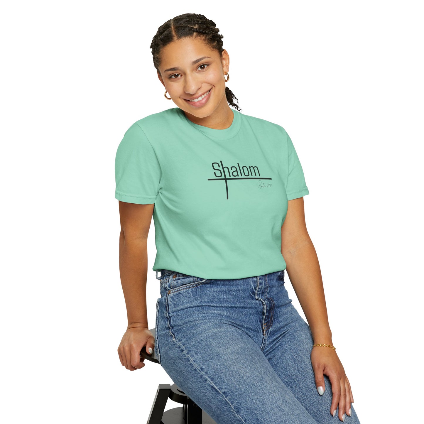 Garment-Dyed T-shirt with 'Shalom' Design - Casual Wear, Spiritual Apparel, Unisex Tee, Comfortable Everyday Shirt