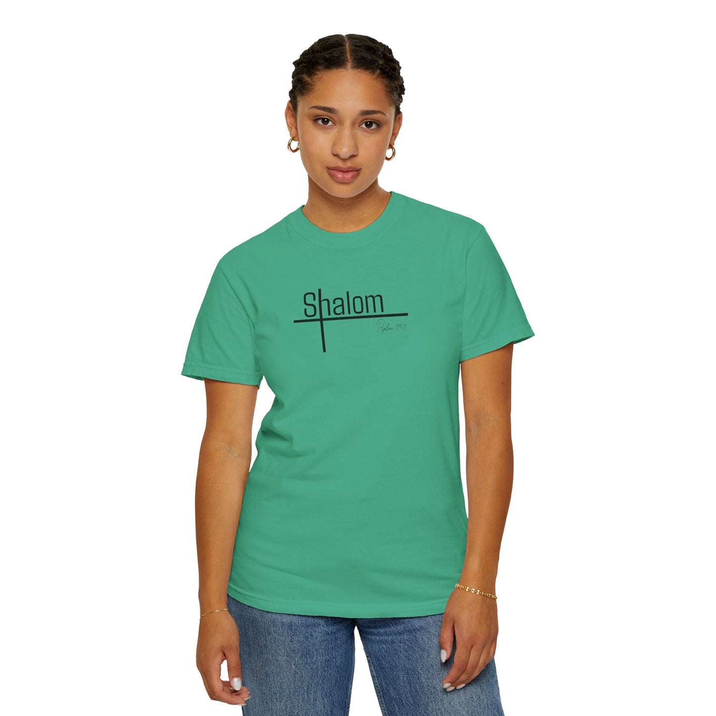 Garment-Dyed T-shirt with 'Shalom' Design - Casual Wear, Spiritual Apparel, Unisex Tee, Comfortable Everyday Shirt