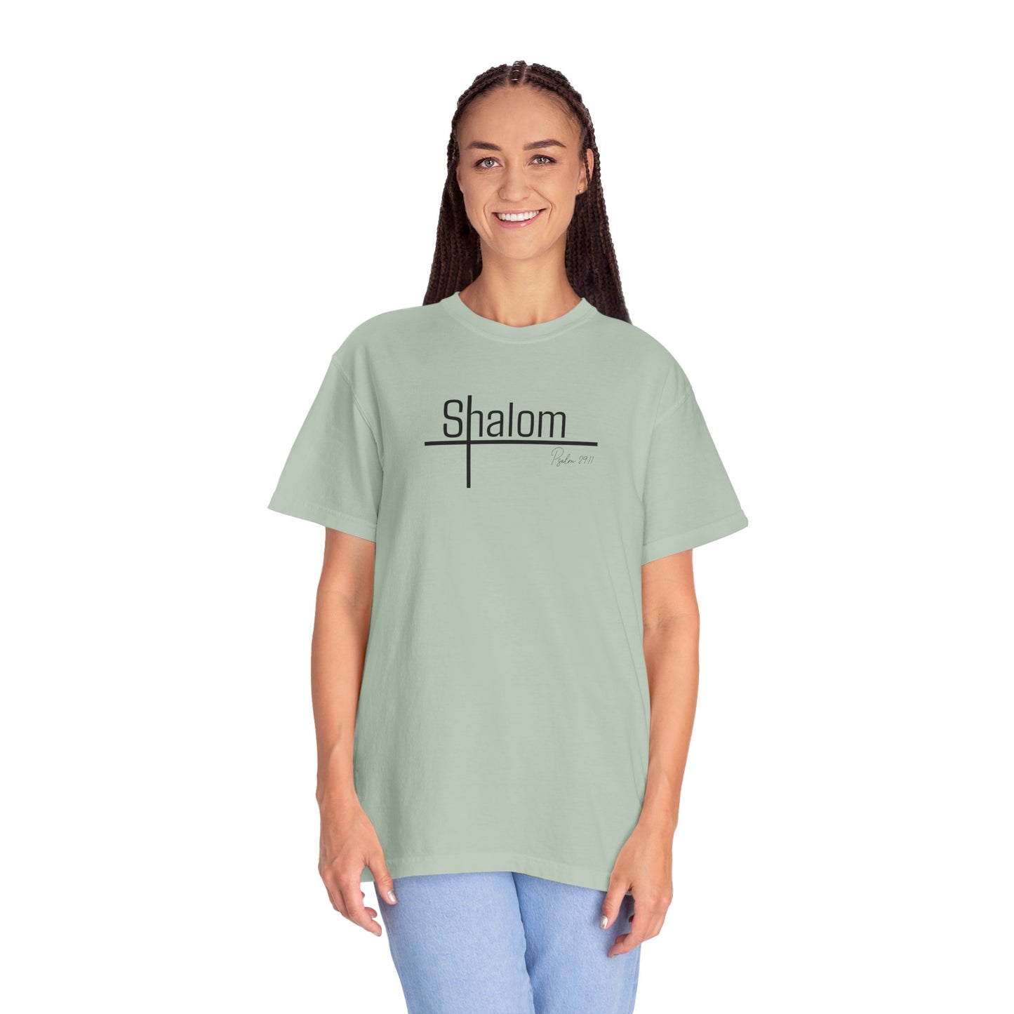 Garment-Dyed T-shirt with 'Shalom' Design - Casual Wear, Spiritual Apparel, Unisex Tee, Comfortable Everyday Shirt