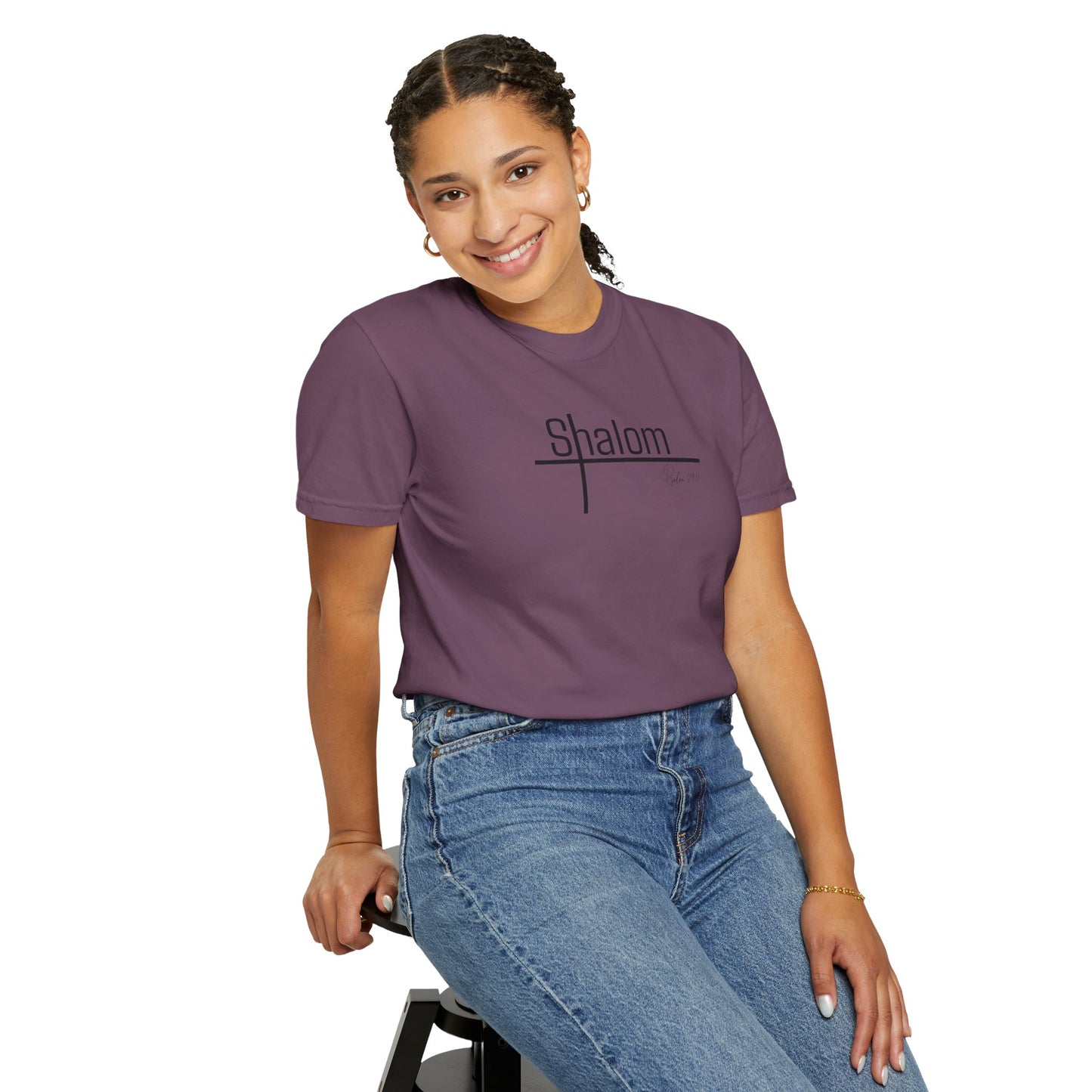 Garment-Dyed T-shirt with 'Shalom' Design - Casual Wear, Spiritual Apparel, Unisex Tee, Comfortable Everyday Shirt