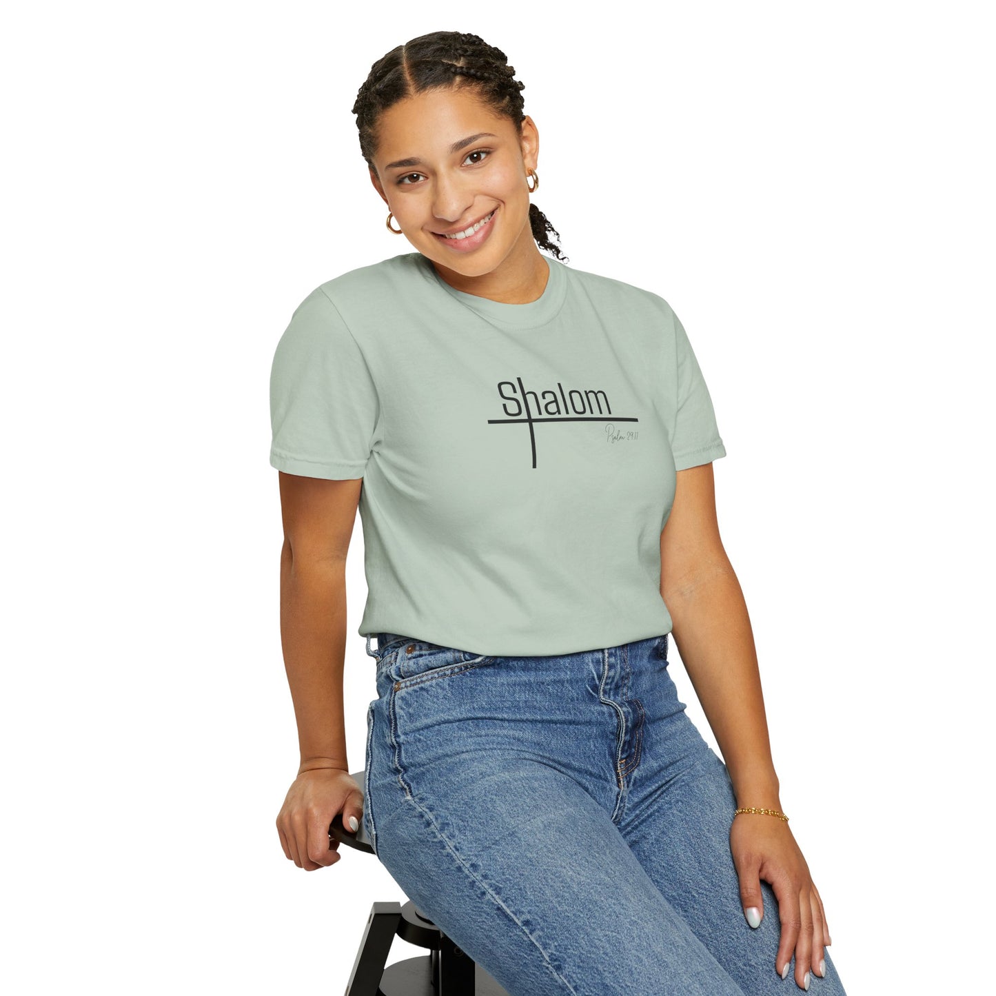 Garment-Dyed T-shirt with 'Shalom' Design - Casual Wear, Spiritual Apparel, Unisex Tee, Comfortable Everyday Shirt