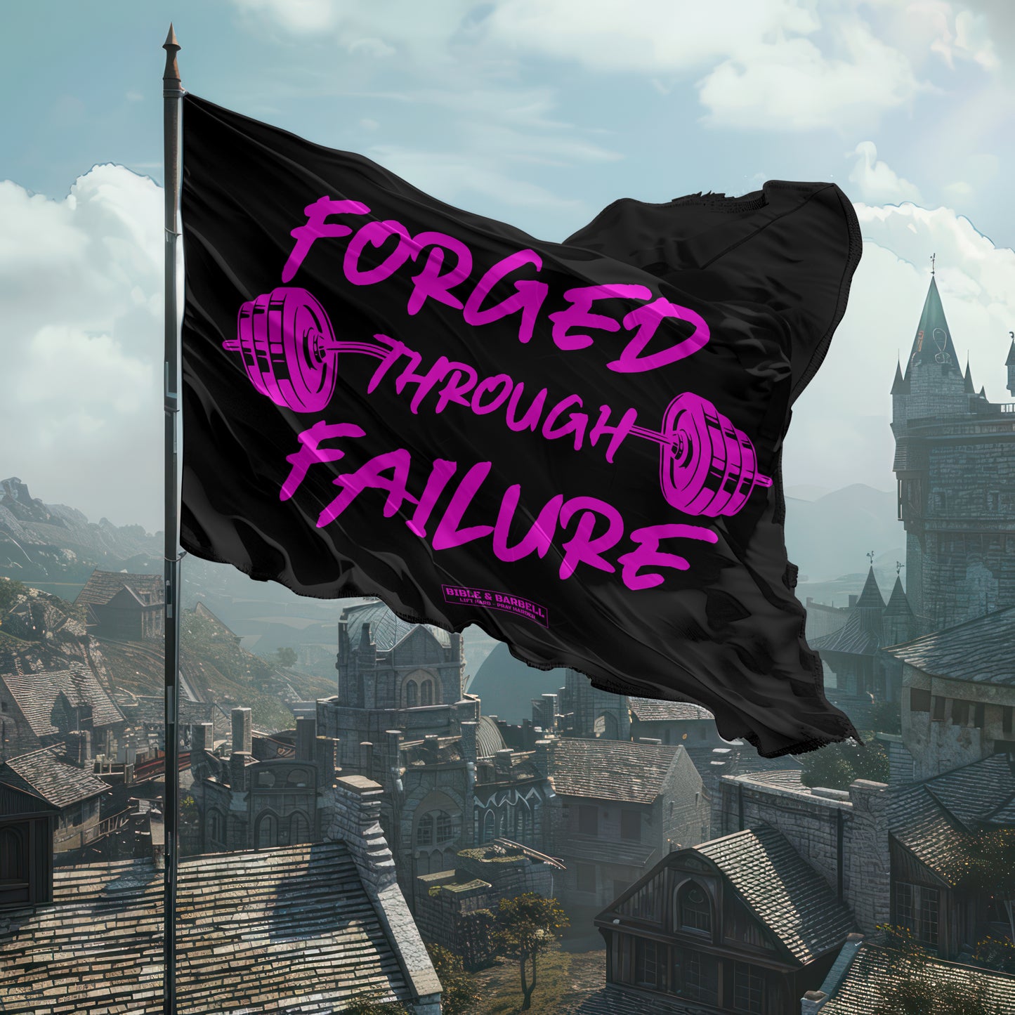 Forged Through Failure Black and Pink Gym Flag