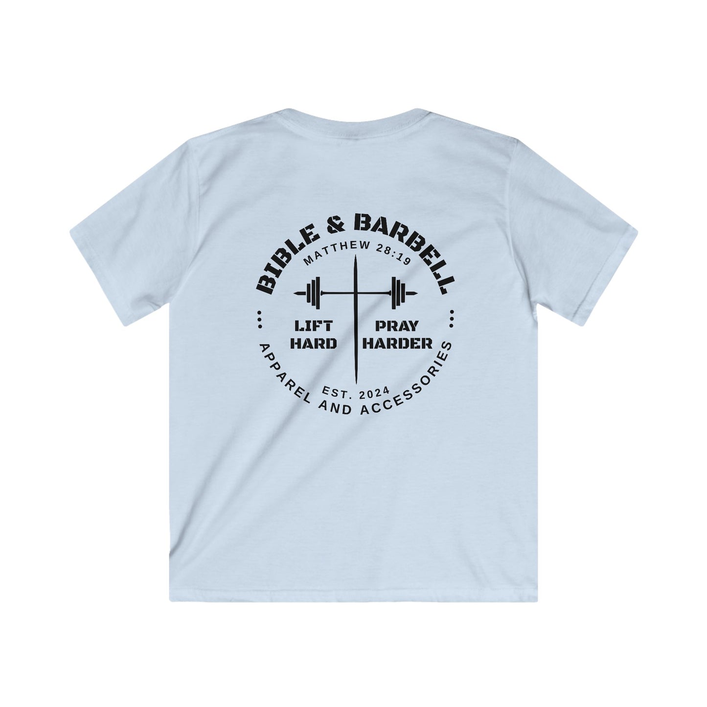 Kids Fitness Tee, Inspirational T-Shirt, Gym Kids Apparel, Motivational Youth Shirt, Great for Active Kids, Bible and Barbell Shirt