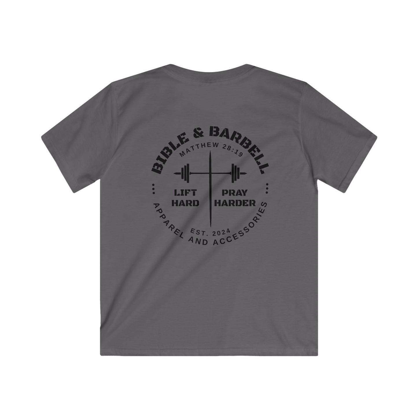 Kids Fitness Tee, Inspirational T-Shirt, Gym Kids Apparel, Motivational Youth Shirt, Great for Active Kids, Bible and Barbell Shirt