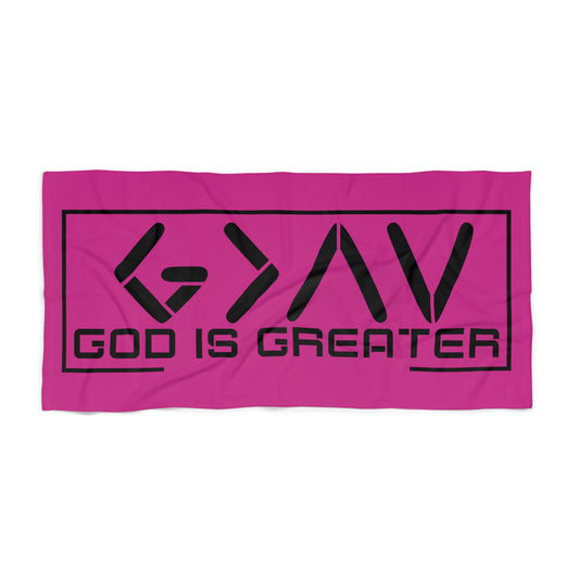 God Is Greater Vibrant Pink Beach Towel