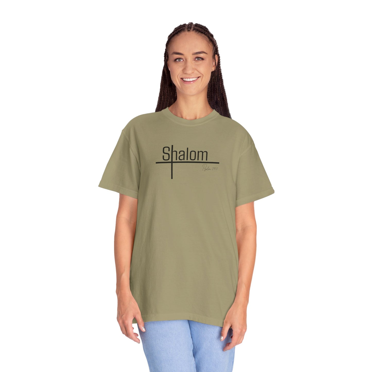 Garment-Dyed T-shirt with 'Shalom' Design - Casual Wear, Spiritual Apparel, Unisex Tee, Comfortable Everyday Shirt