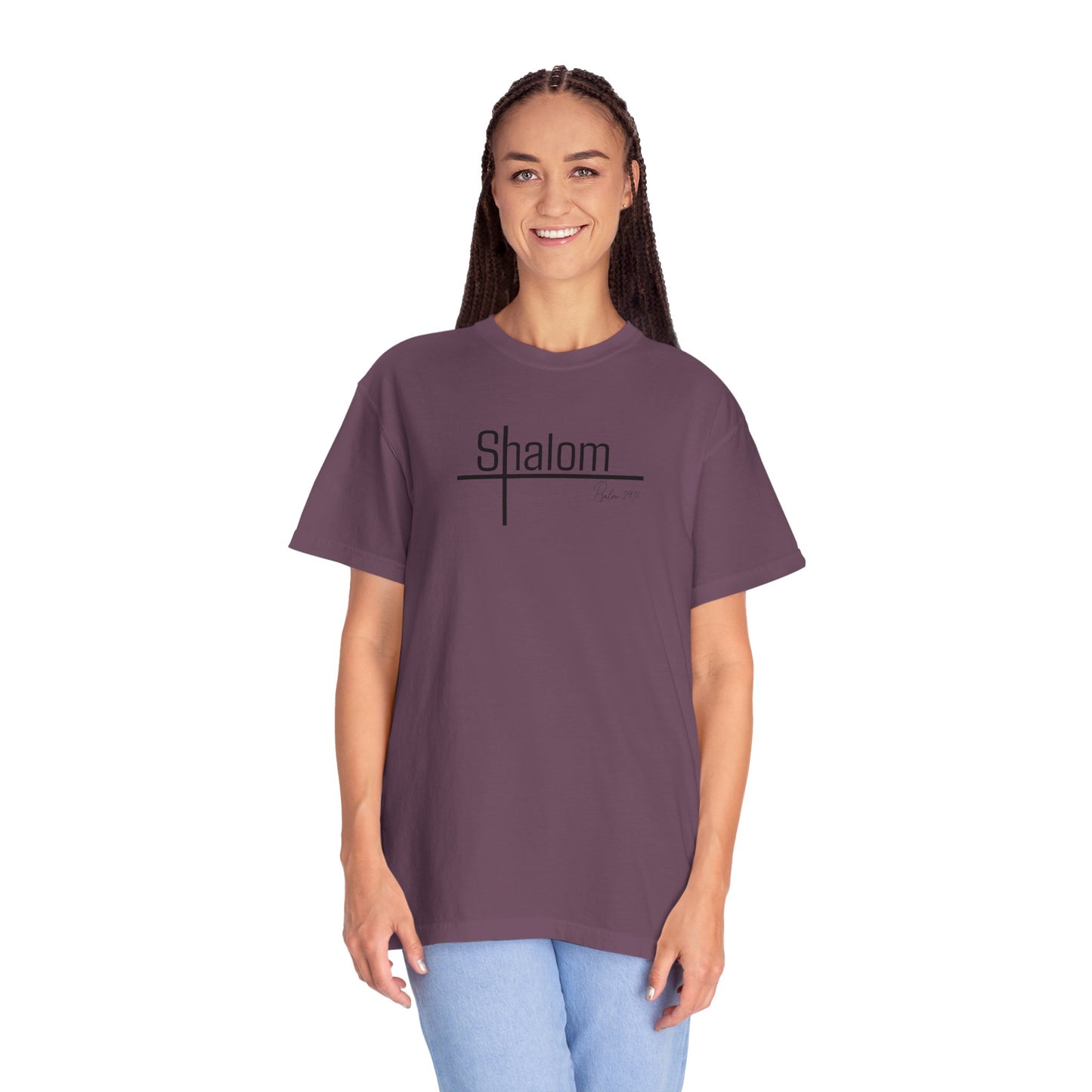 Garment-Dyed T-shirt with 'Shalom' Design - Casual Wear, Spiritual Apparel, Unisex Tee, Comfortable Everyday Shirt