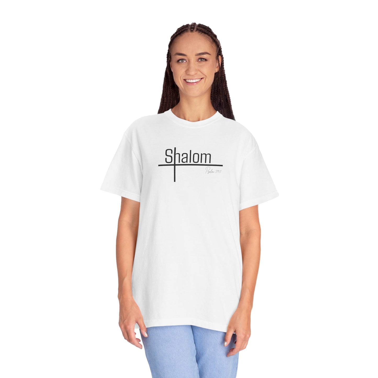 Garment-Dyed T-shirt with 'Shalom' Design - Casual Wear, Spiritual Apparel, Unisex Tee, Comfortable Everyday Shirt