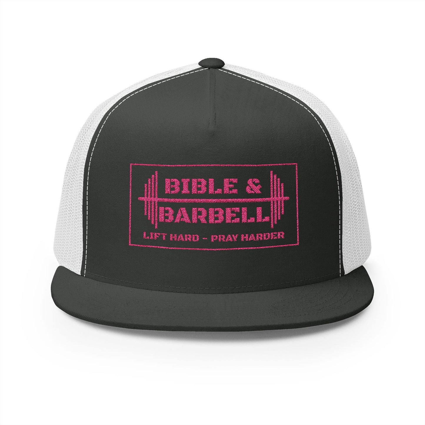 Bible & Barbell Pink Boxed Logo 5 Panel Trucker Cap