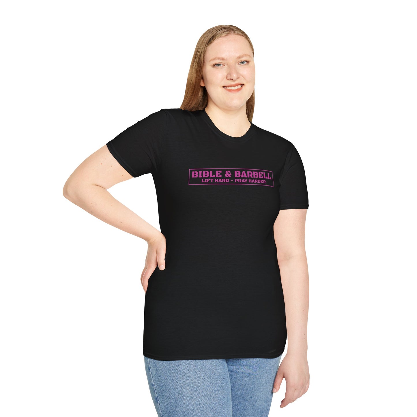 Bible & Barbell Pink Boxed Logo T-Shirt
