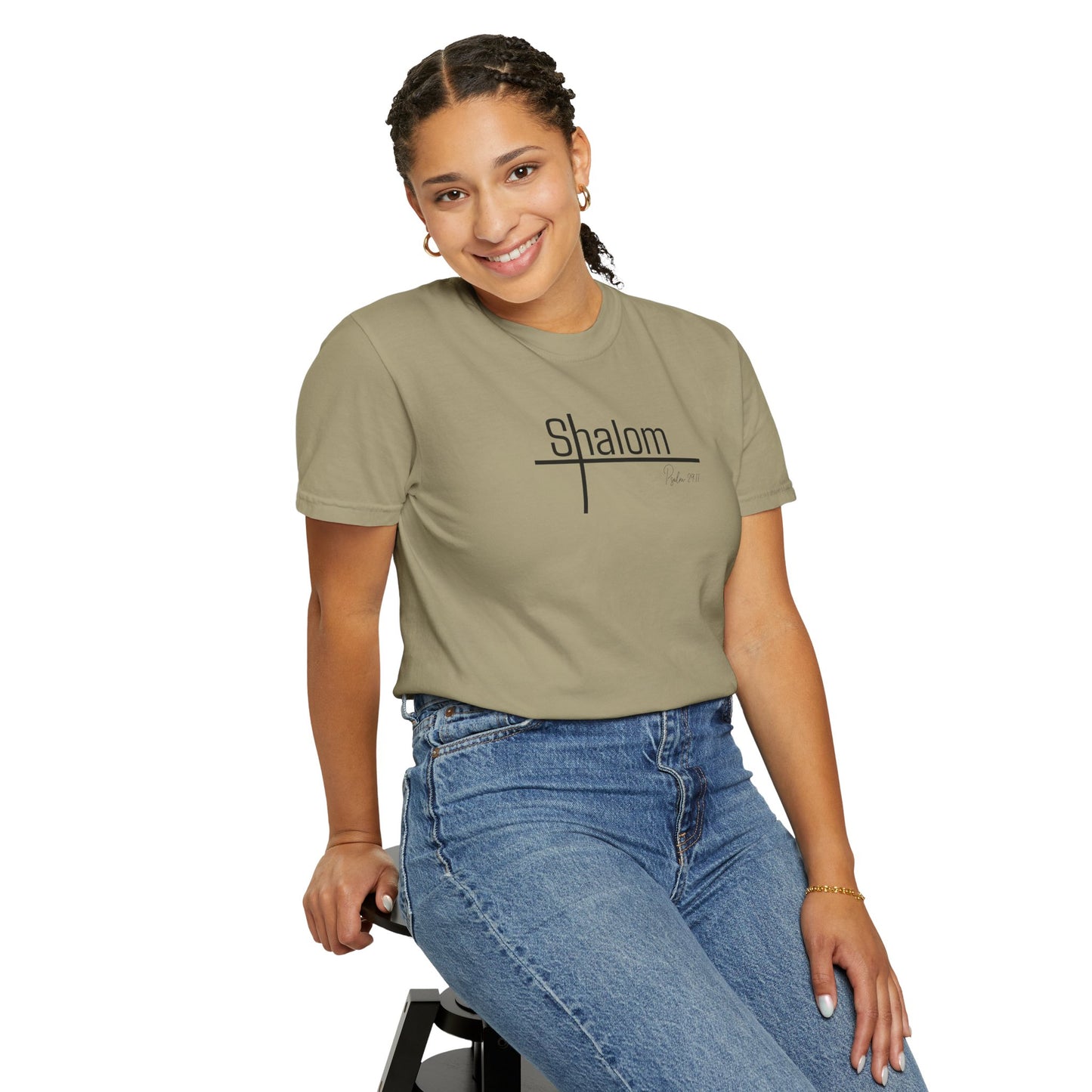 Garment-Dyed T-shirt with 'Shalom' Design - Casual Wear, Spiritual Apparel, Unisex Tee, Comfortable Everyday Shirt