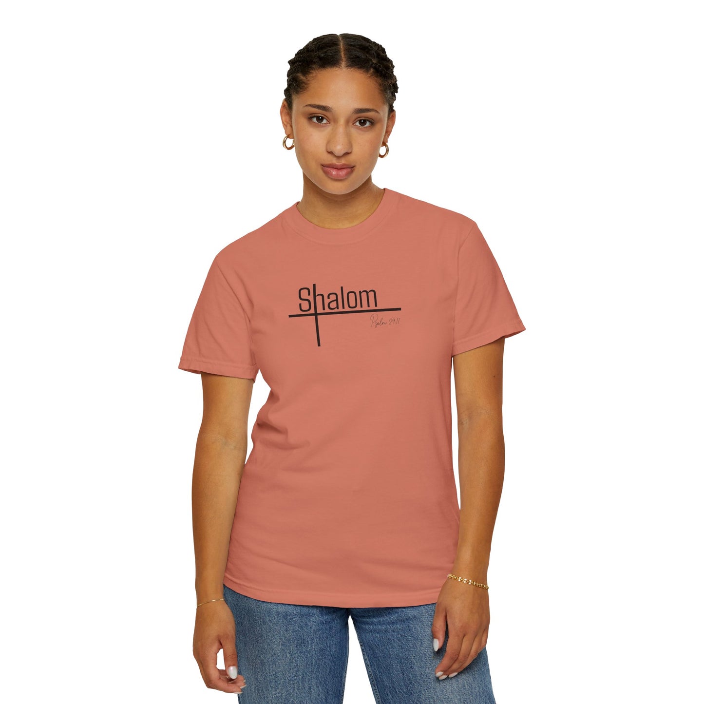 Garment-Dyed T-shirt with 'Shalom' Design - Casual Wear, Spiritual Apparel, Unisex Tee, Comfortable Everyday Shirt