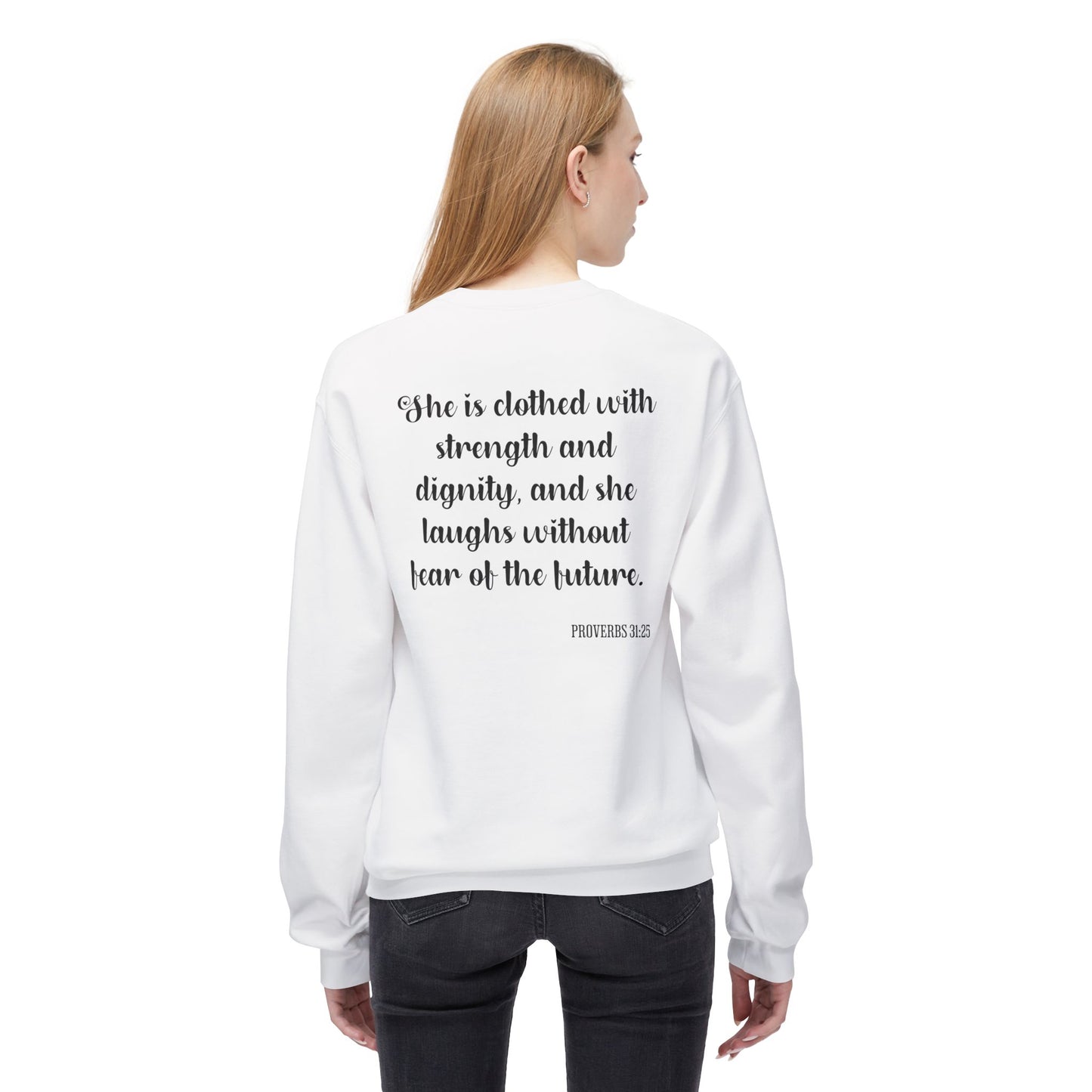 Proverbs 31:25 Empowering Women’s Crewneck Sweatshirt