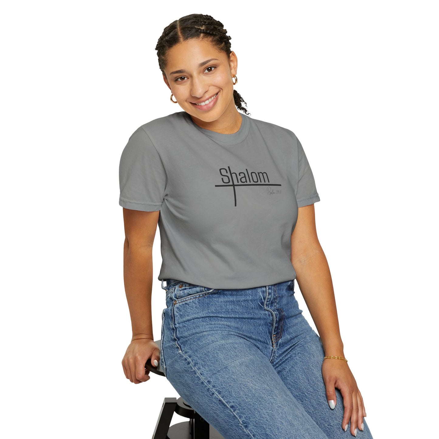 Garment-Dyed T-shirt with 'Shalom' Design - Casual Wear, Spiritual Apparel, Unisex Tee, Comfortable Everyday Shirt