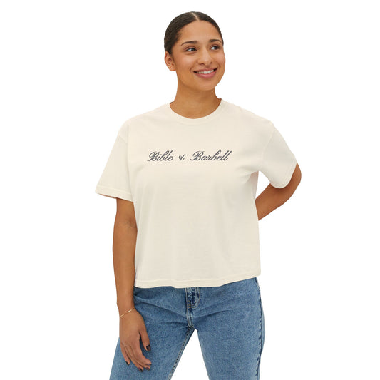 Remember, You Are: Bible & Barbell Women's Boxy Tee — Christian Cross Faith Graphic Shirt