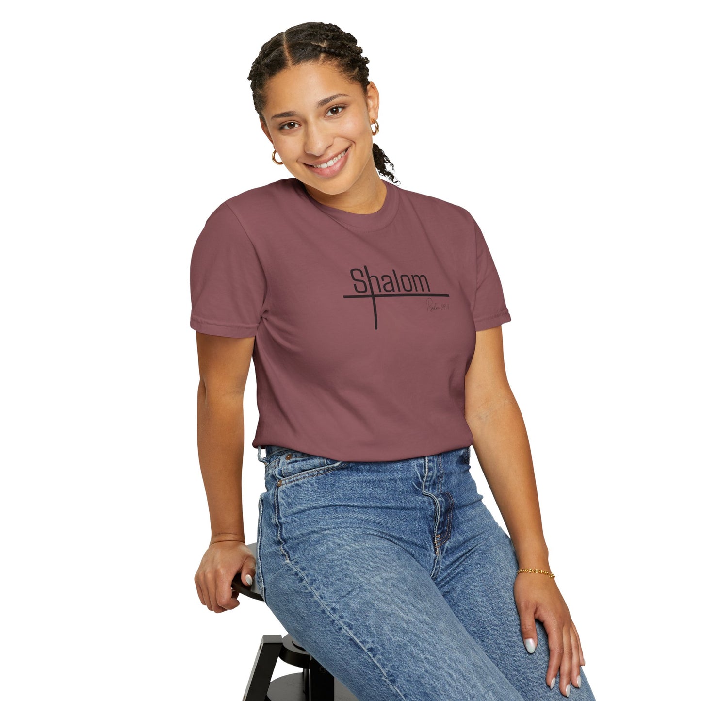 Garment-Dyed T-shirt with 'Shalom' Design - Casual Wear, Spiritual Apparel, Unisex Tee, Comfortable Everyday Shirt