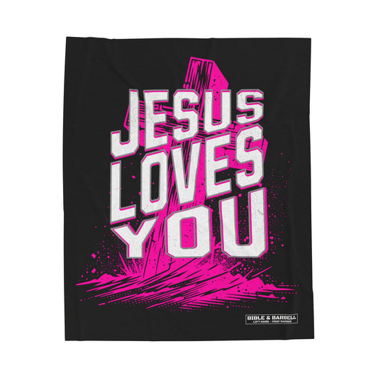 Jesus Loves You Velveteen Plush Throw Blanket