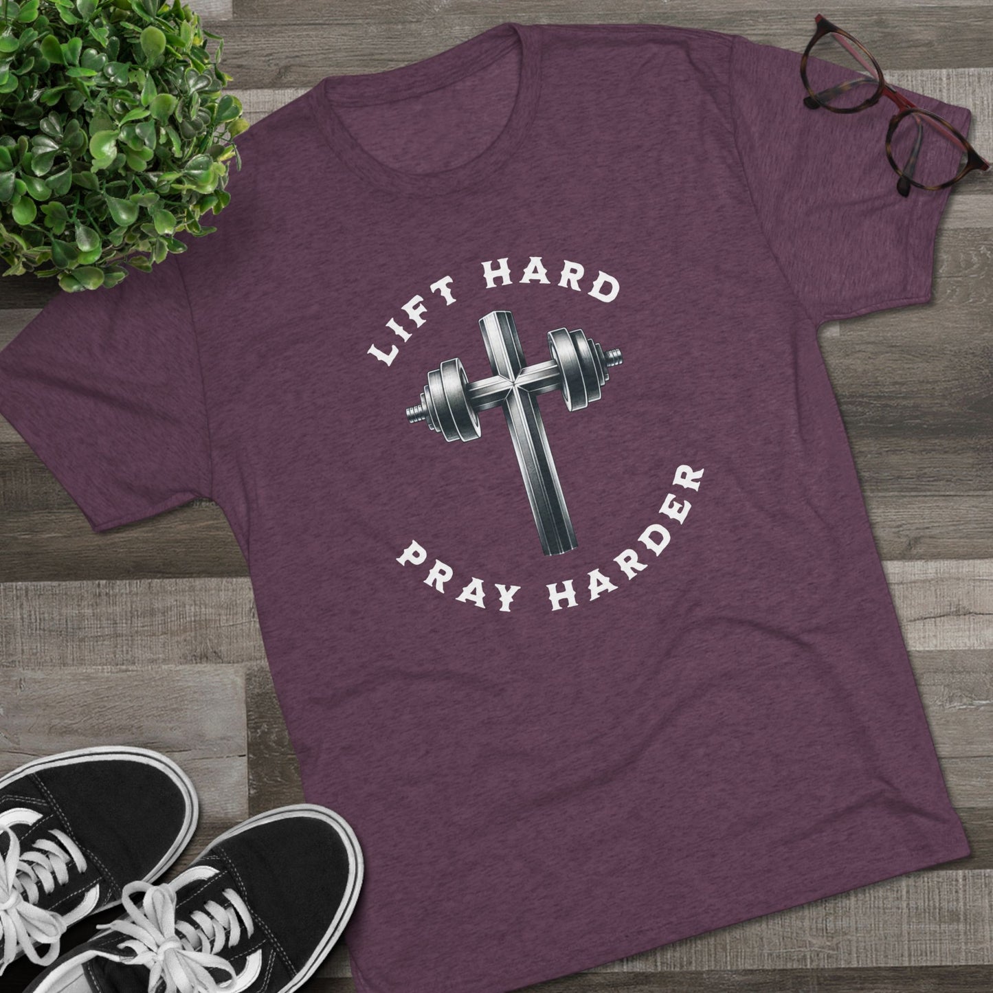 Lift Hard Pray Harder Unisex Tri-Blend Crew Tee